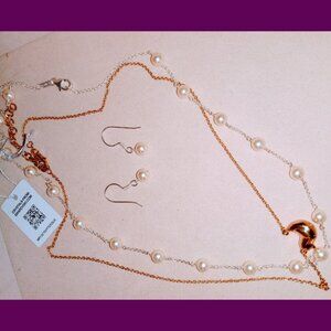 Cute 20 inch bird/duck necklace .925/14k vermeil With .925 pearl station set NWT